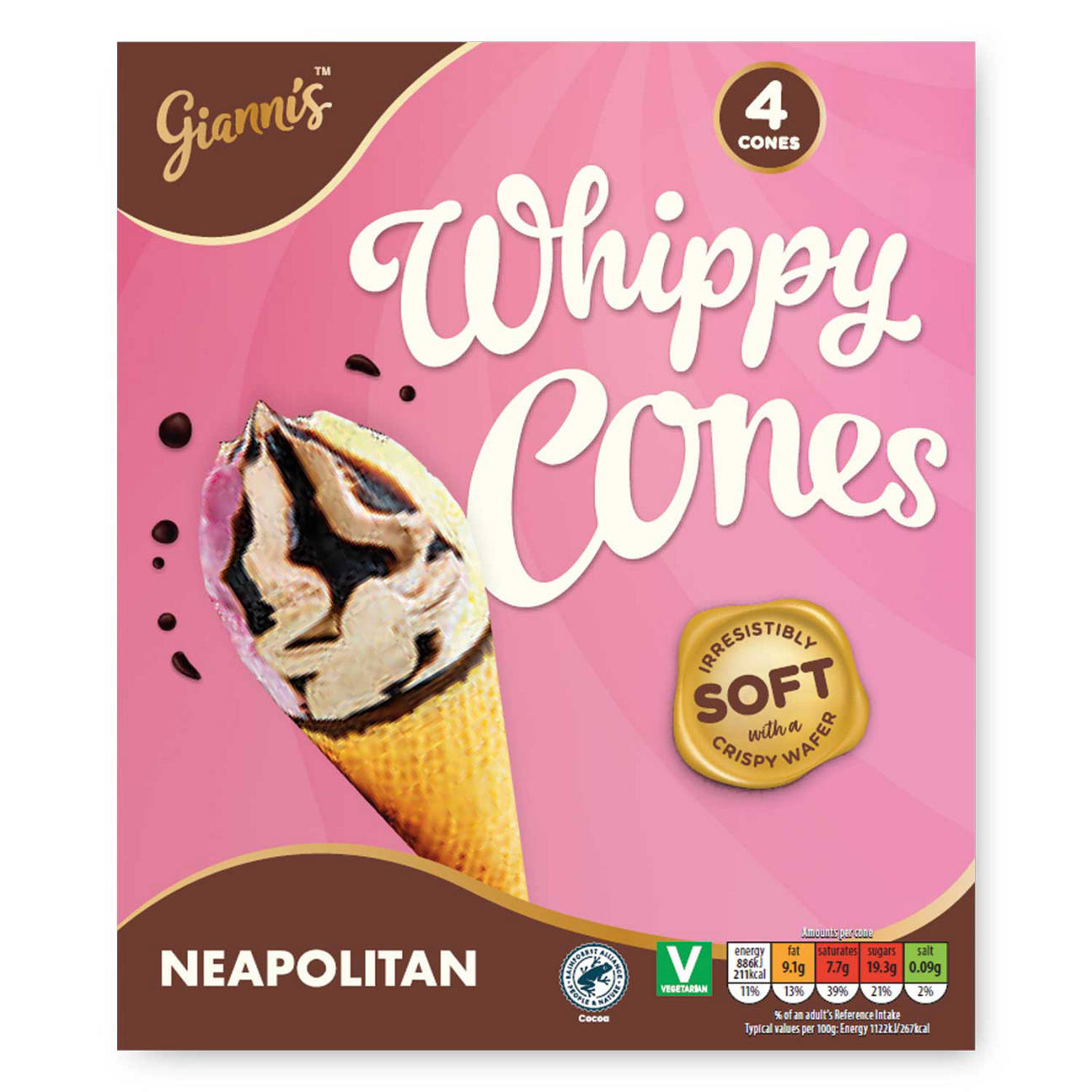 Neopolitan Whippy Cones 4 Pack | ALDI UK